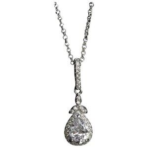 NEW Sterling silver teardrop cz Halo pendant necklace
